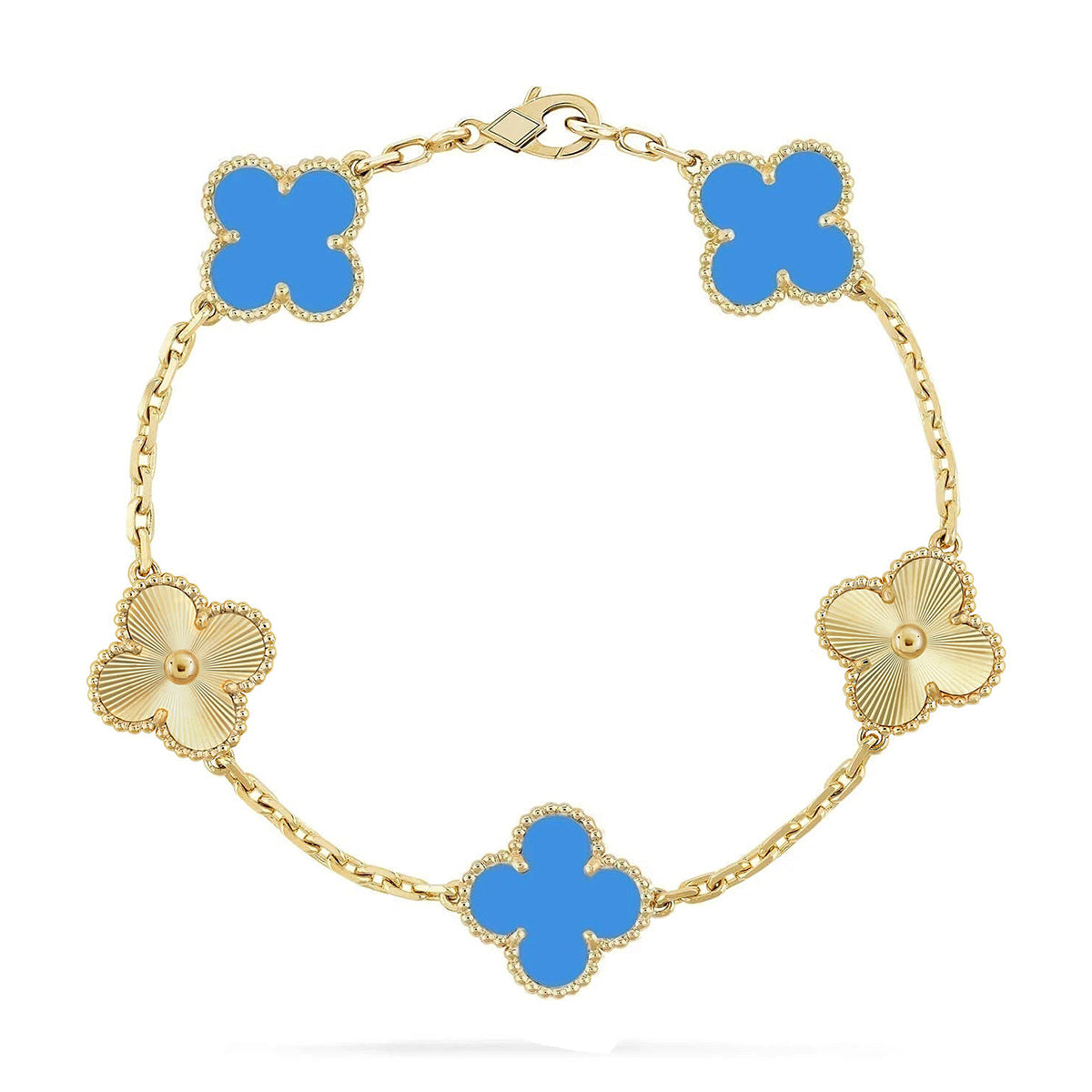 [Leaves]LUCKY CLOVER 5-MOTIF BRACELET - BLUE AGATE COLLECTION