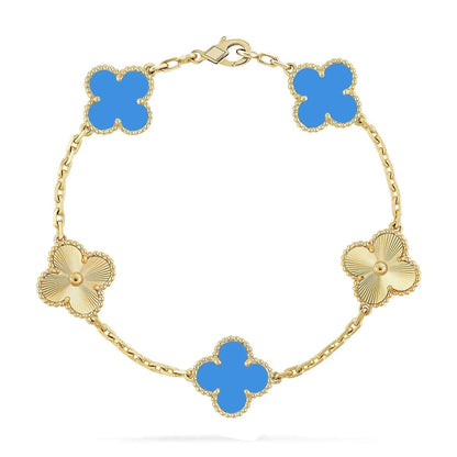 [Leaves]LUCKY CLOVER 5-MOTIF BRACELET - BLUE AGATE COLLECTION