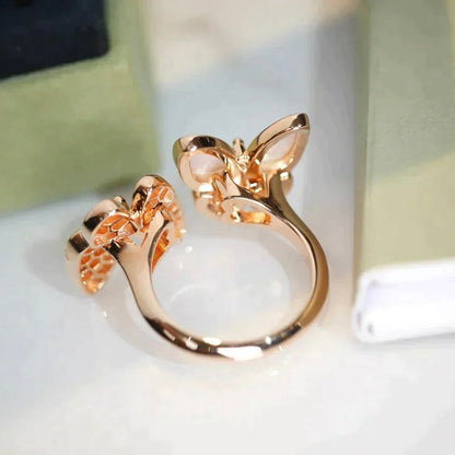 [Leaves]TWIN BUTTERFLY DIAMOND MOP RING