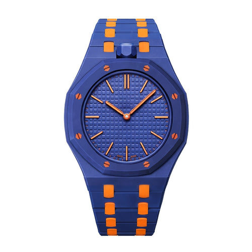 [Leaves]OAK POP EXCLUSIVE DARK BLUE AND ORANGE BIOCERAMIC STRAP