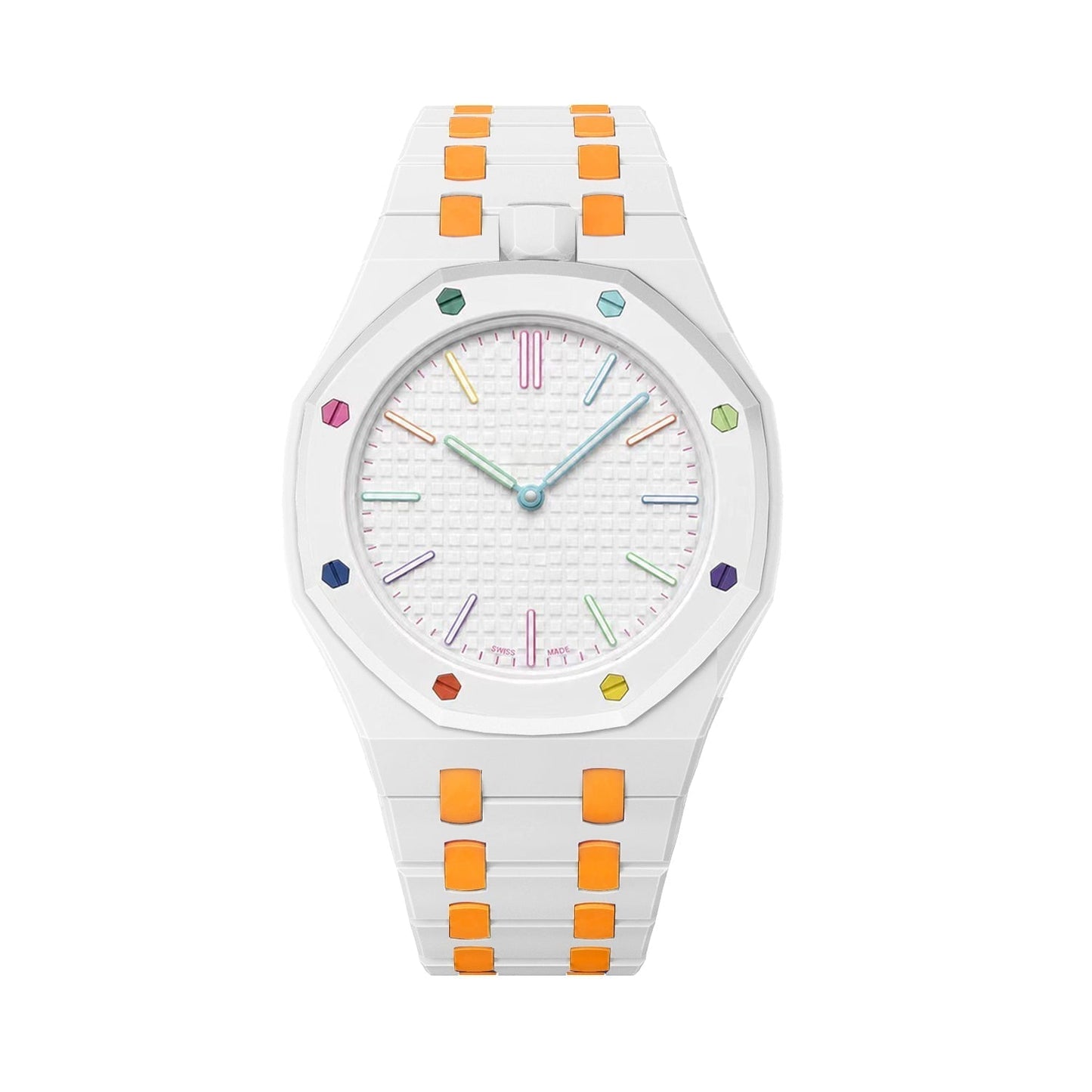 [Leaves]OAK POP EXCLUSIVE WHITE AND ORANGE BIOCERAMIC STRAP