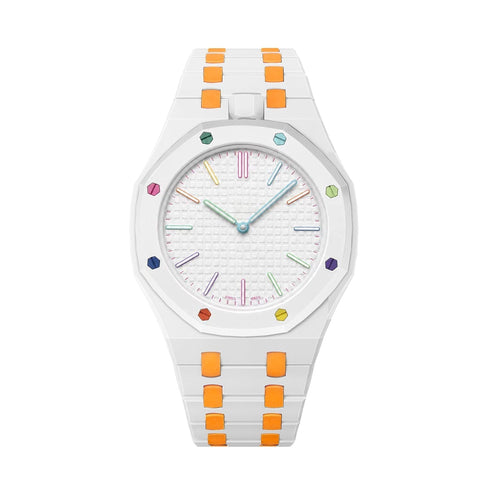 [Leaves]OAK POP EXCLUSIVE WHITE AND ORANGE BIOCERAMIC STRAP