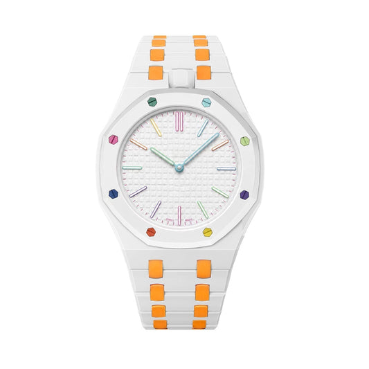 [Leaves]OAK POP EXCLUSIVE WHITE AND ORANGE BIOCERAMIC STRAP