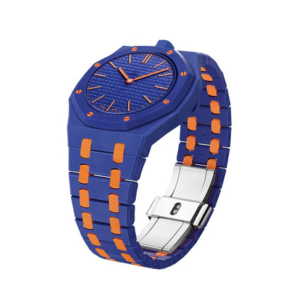 [Leaves]OAK POP EXCLUSIVE DARK BLUE AND ORANGE BIOCERAMIC STRAP