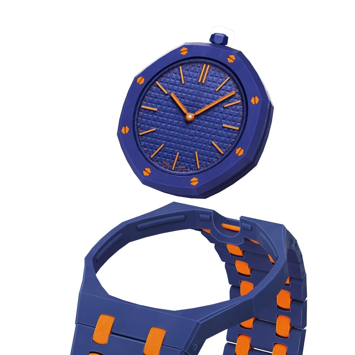 [Leaves]OAK POP EXCLUSIVE DARK BLUE AND ORANGE BIOCERAMIC STRAP