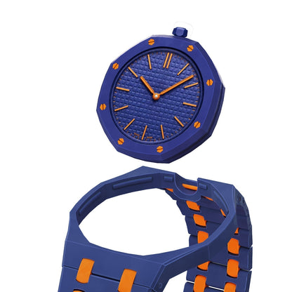 [Leaves]OAK POP EXCLUSIVE DARK BLUE AND ORANGE BIOCERAMIC STRAP