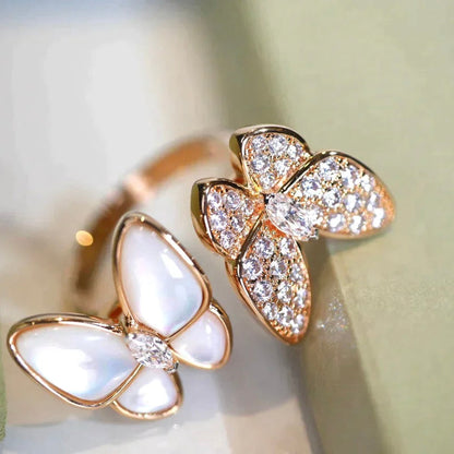 [Leaves]TWIN BUTTERFLY DIAMOND MOP RING