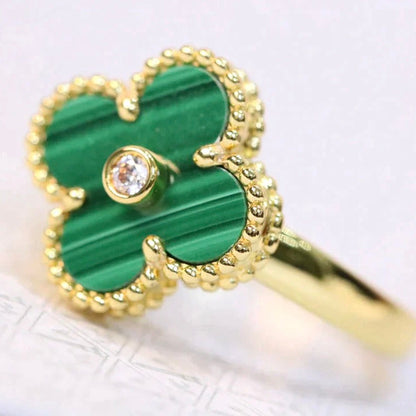 [Leaves]CLOVER MALACHITE RING GOLD DIAMOND