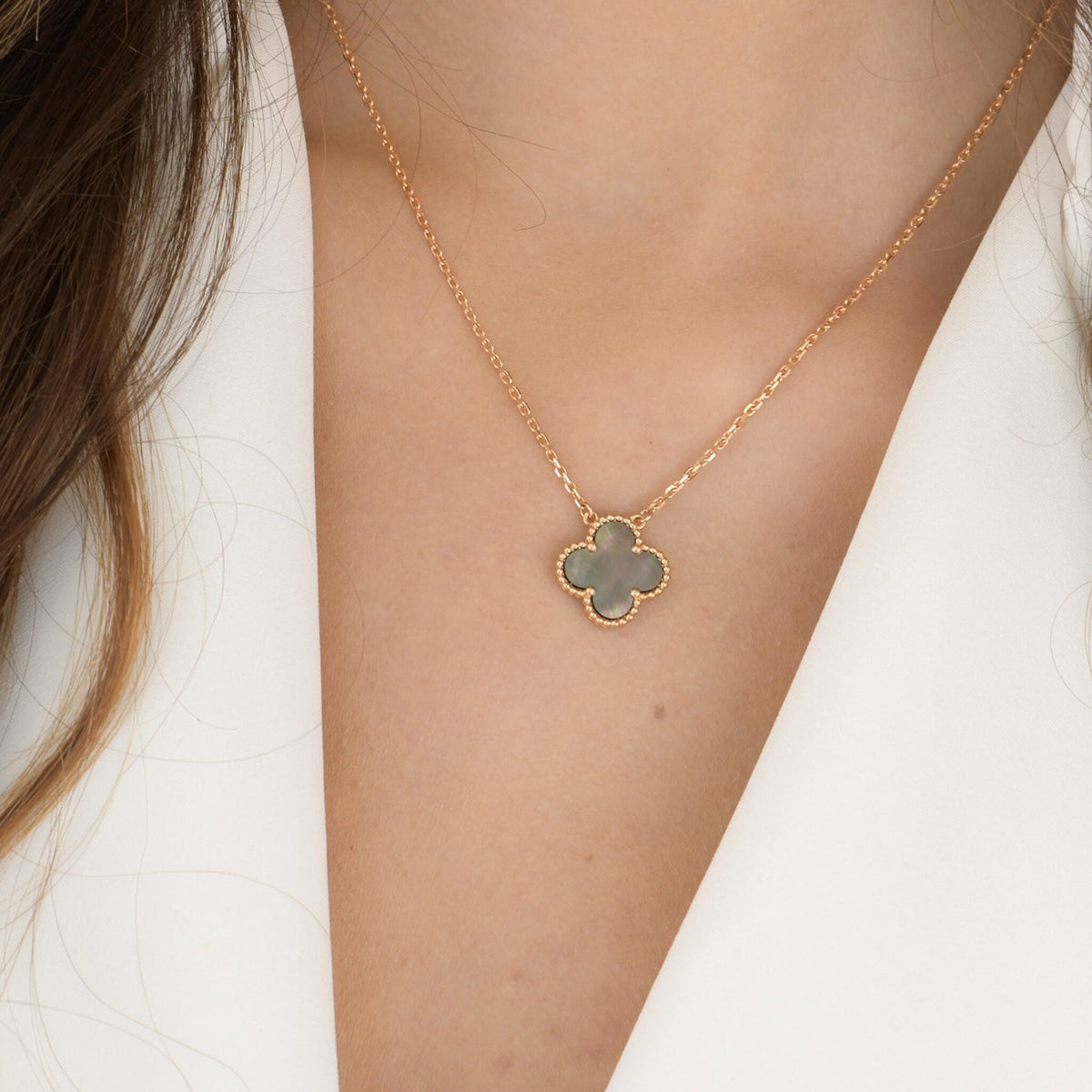 [Leaves]CLOVER 15MM  GRAY MOTHER OF PEARL NECKLACE