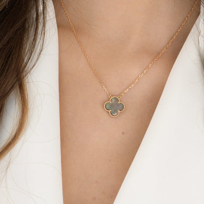 [Leaves]CLOVER 15MM  GRAY MOTHER OF PEARL NECKLACE