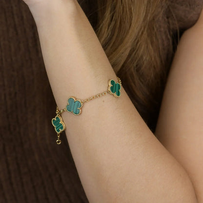 [Leaves]LUCKY CLOVER 5-MOTIF BRACELET - MALACHITE COLLECTION