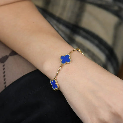[Leaves]LUCKY CLOVER 5-MOTIF BRACELET - BLUE AGATE COLLECTION