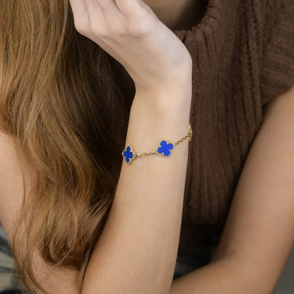 [Leaves]LUCKY CLOVER 5-MOTIF BRACELET - BLUE AGATE COLLECTION