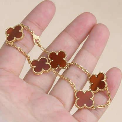 [Leaves]LUCKY CLOVER 5-MOTIF BRACELET - RED CARNELIAN COLLECTION