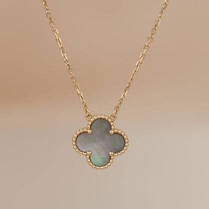 [Leaves]CLOVER 15MM  GRAY MOTHER OF PEARL NECKLACE
