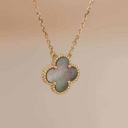 [Leaves]CLOVER 15MM  GRAY MOTHER OF PEARL NECKLACE