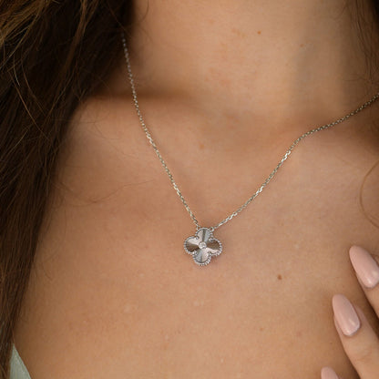 [Leaves]CLOVER  15MM DIAMOND LASER NECKLACE SILVER