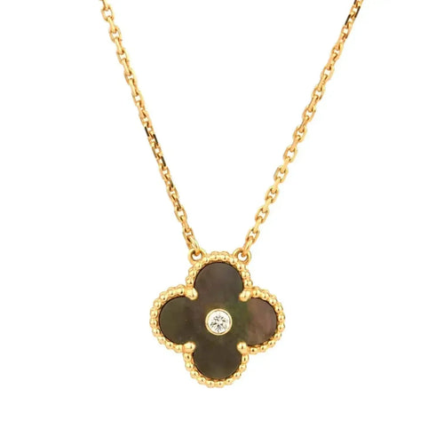 [Leaves]CLOVER 15MM DIAMOND AND MOTHER-OF-GREY NECKLACE