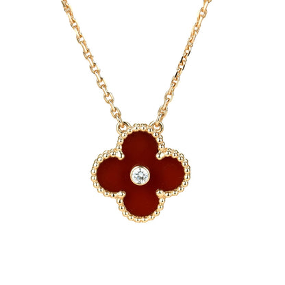 [Leaves]CLOVER 15MM DIAMOND CARNELIAN NECKLACE