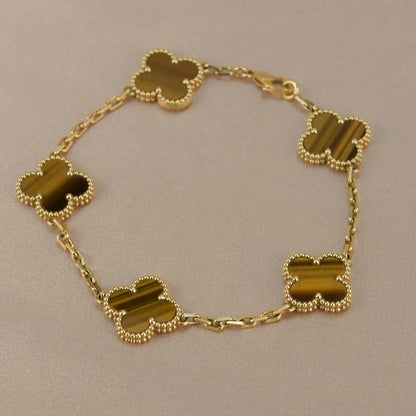 [Leaves]LUCKY CLOVER 5-MOTIF BRACELET -  TIGER’S EYE COLLECTION