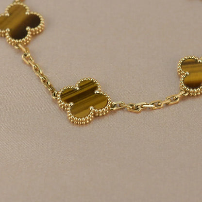 [Leaves]LUCKY CLOVER 5-MOTIF BRACELET -  TIGER’S EYE COLLECTION