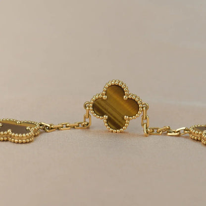 [Leaves]LUCKY CLOVER 5-MOTIF BRACELET -  TIGER’S EYE COLLECTION