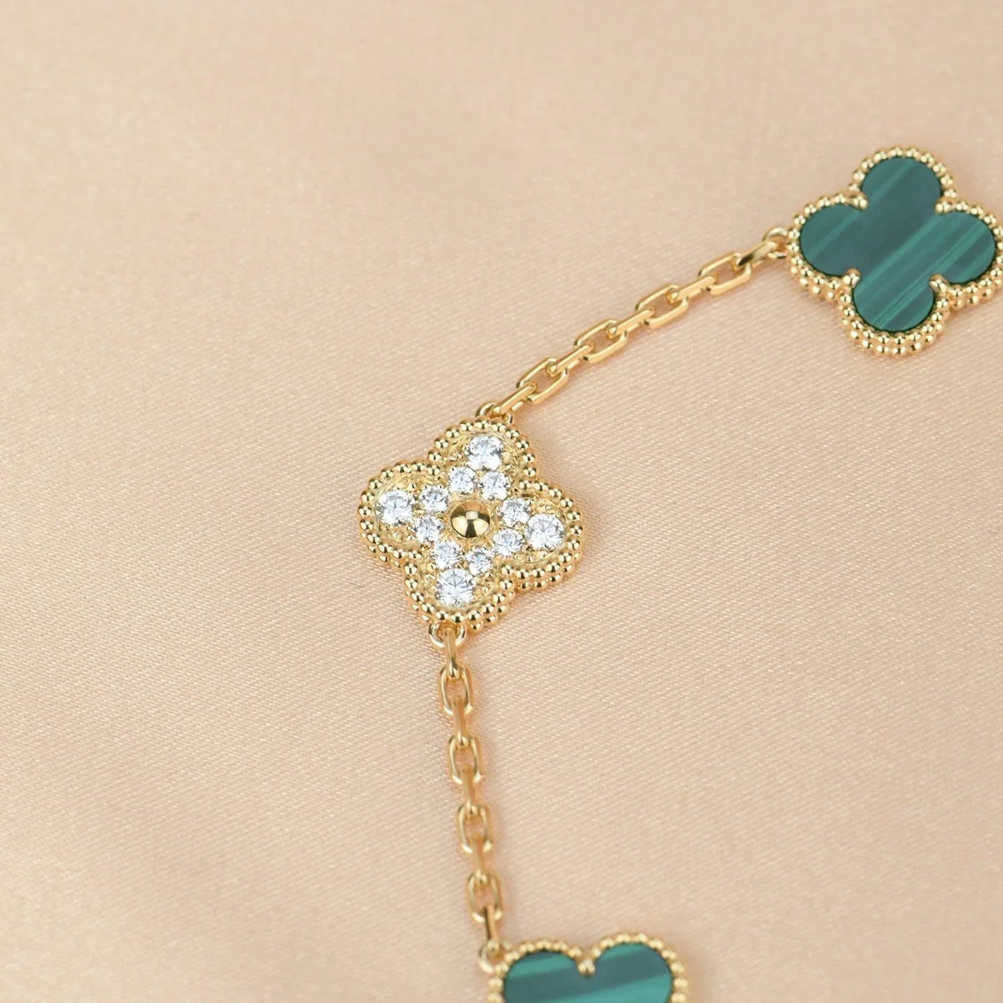 [Leaves]LUCKY CLOVER 5-MOTIF BRACELET - MALACHITE COLLECTION