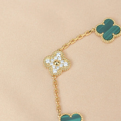 [Leaves]LUCKY CLOVER 5-MOTIF BRACELET - MALACHITE COLLECTION