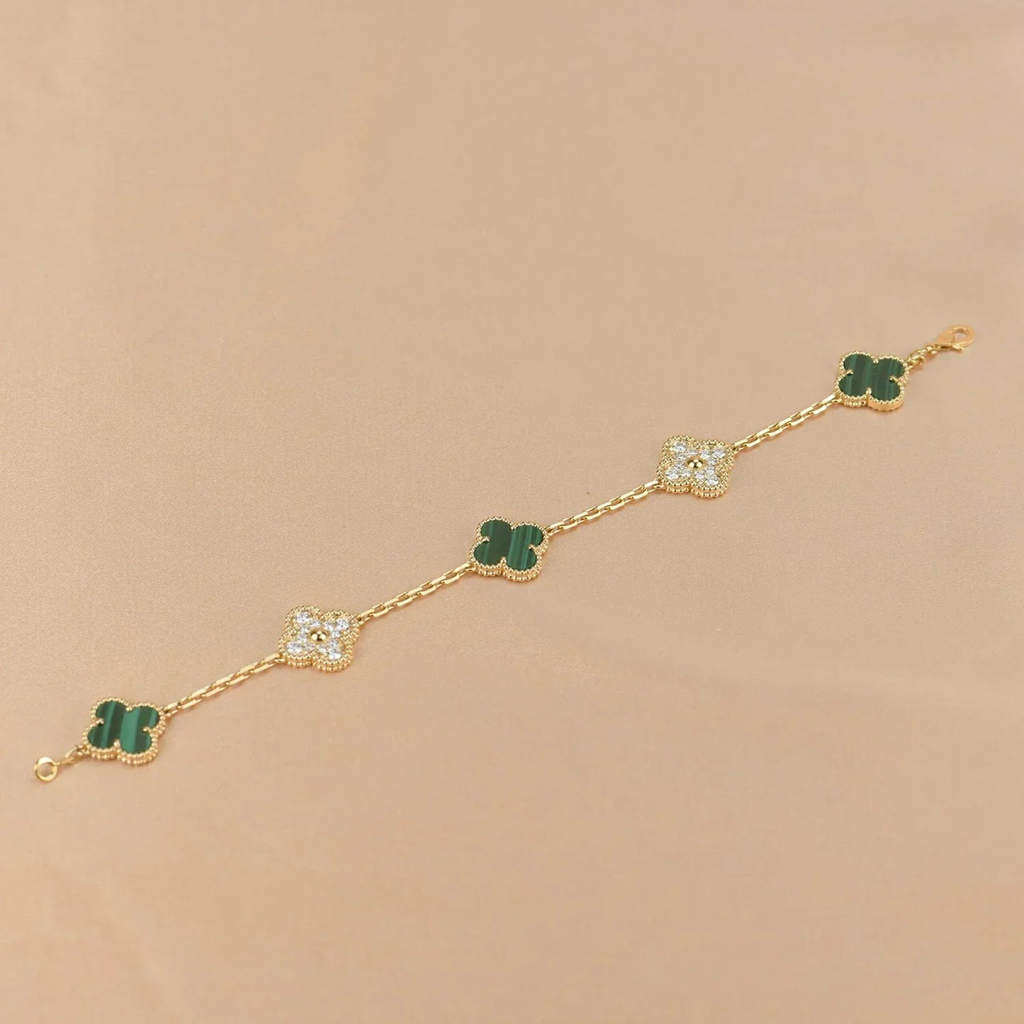 [Leaves]LUCKY CLOVER 5-MOTIF BRACELET - MALACHITE COLLECTION