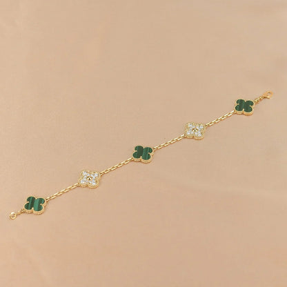[Leaves]LUCKY CLOVER 5-MOTIF BRACELET - MALACHITE COLLECTION