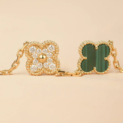 [Leaves]LUCKY CLOVER 5-MOTIF BRACELET - MALACHITE COLLECTION