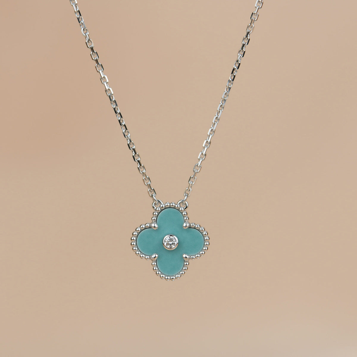 [Leaves]CLOVER 15MM DIAMOND SVRES PORCELAIN  NECKLACE SILVER