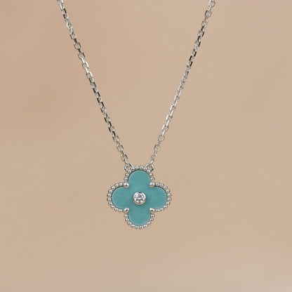 [Leaves]CLOVER 15MM DIAMOND SVRES PORCELAIN  NECKLACE SILVER