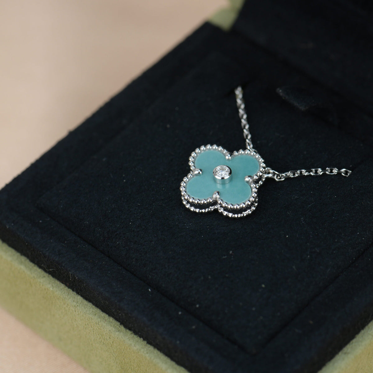 [Leaves]CLOVER 15MM DIAMOND SVRES PORCELAIN  NECKLACE SILVER