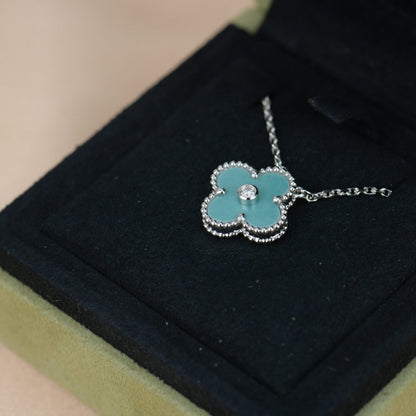 [Leaves]CLOVER 15MM DIAMOND SVRES PORCELAIN  NECKLACE SILVER