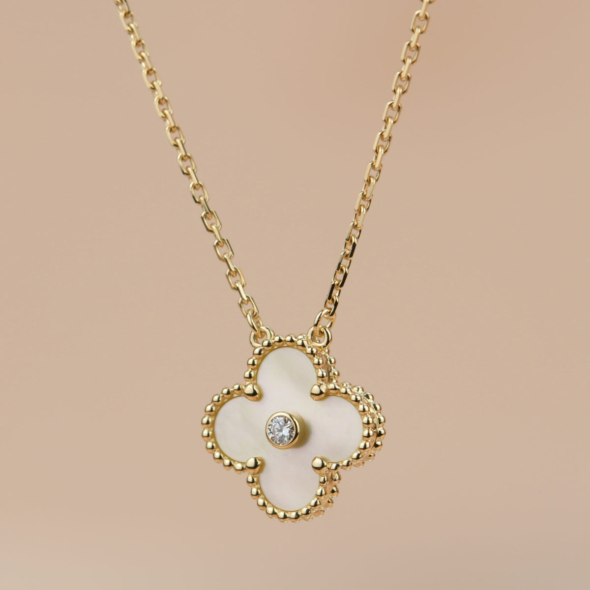 [Leaves]CLOVER 15MM DIAMOND GOLD MOTHER OF PEARL NECKLACE