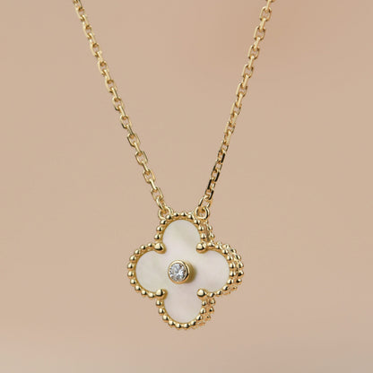 [Leaves]CLOVER 15MM DIAMOND GOLD MOTHER OF PEARL NECKLACE