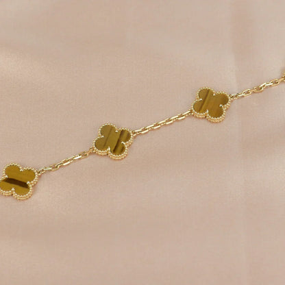 [Leaves]LUCKY CLOVER 5-MOTIF BRACELET -  TIGER’S EYE COLLECTION