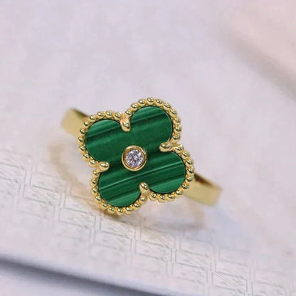 [Leaves]CLOVER MALACHITE RING GOLD DIAMOND