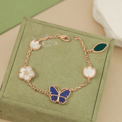 [Leaves]SPRING ENCHANTMENT BUTTERFLY & FLORAL CHARM BRACELET