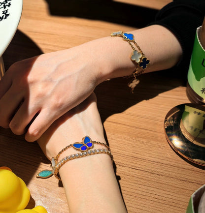 [Leaves]SPRING ENCHANTMENT BUTTERFLY & FLORAL CHARM BRACELET