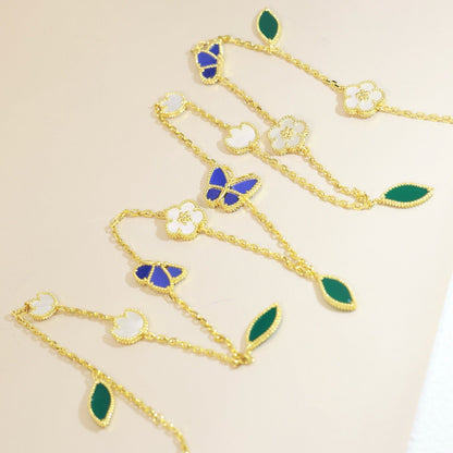 [Leaves]LUCKY SPRING BUTTERFLY & FLOWER STATEMENT NECKLACE - 15-MOTIF FLORAL DESIGN