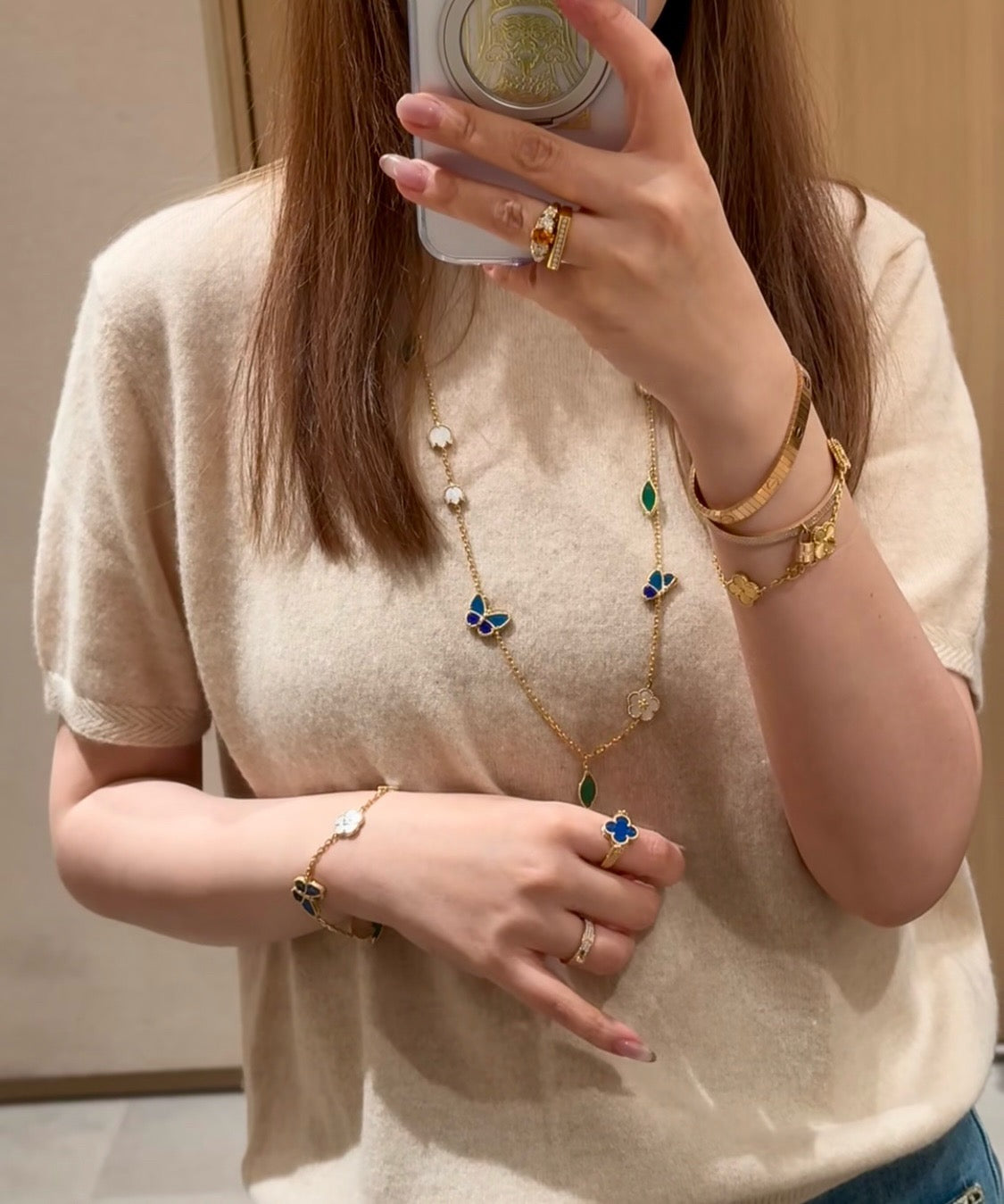 [Leaves]LUCKY SPRING BUTTERFLY & FLOWER STATEMENT NECKLACE - 15-MOTIF FLORAL DESIGN