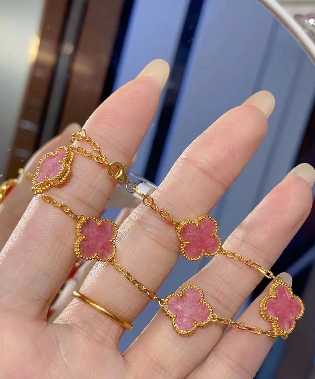 [Leaves]LUCKY CLOVER 5-MOTIF ENAMEL STONE BRACELET