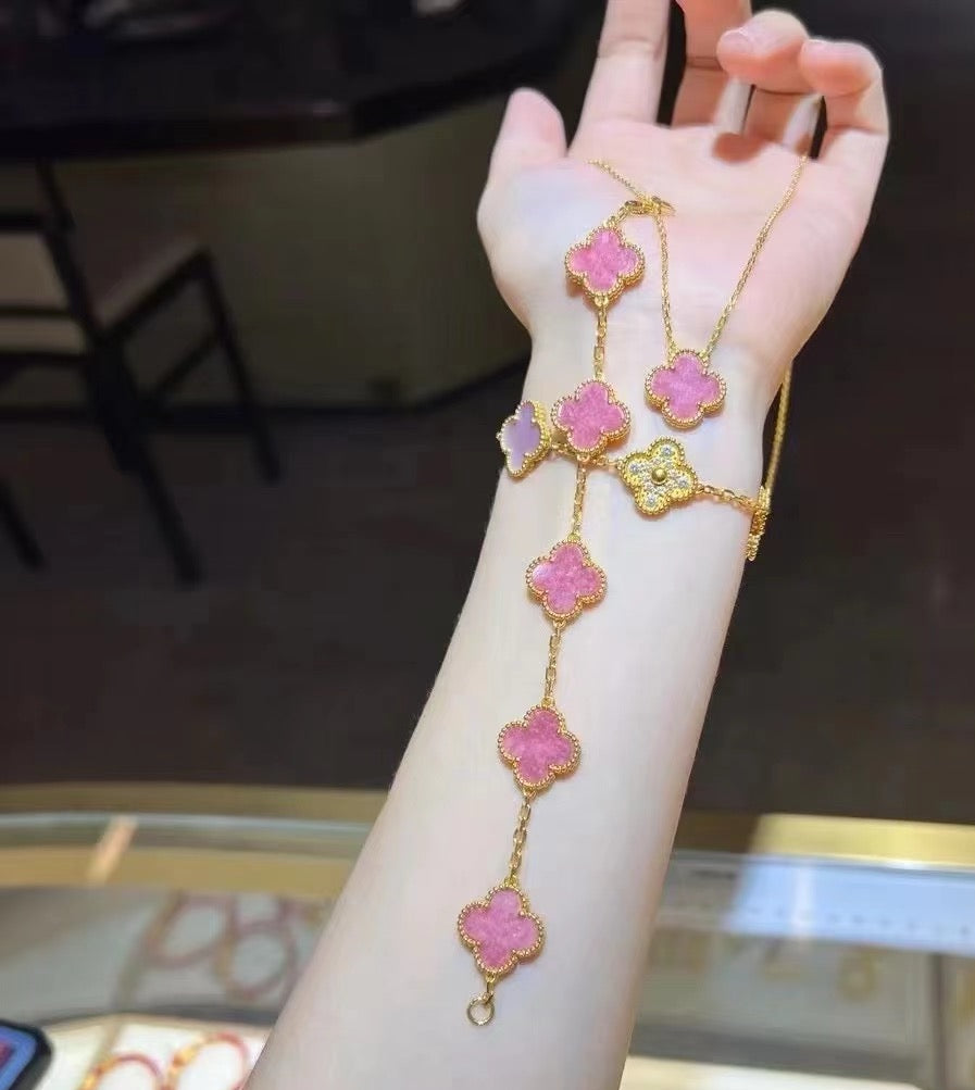 [Leaves]LUCKY CLOVER 5-MOTIF ENAMEL STONE BRACELET