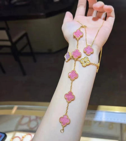 [Leaves]LUCKY CLOVER 5-MOTIF ENAMEL STONE BRACELET