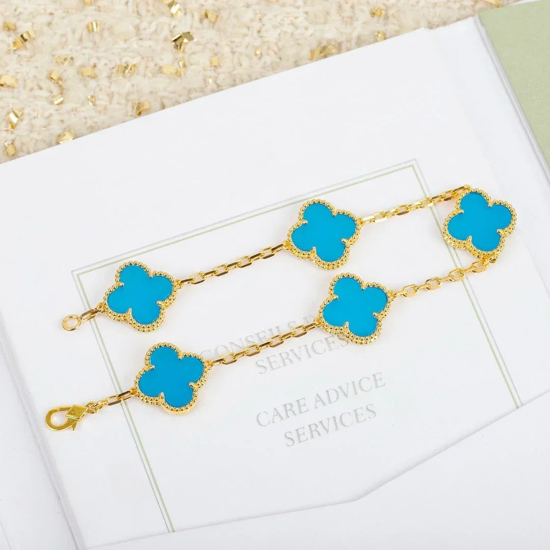 [Leaves]LUCKY CLOVER 5-MOTIF BRACELET - TURQUOISE COLLECTION