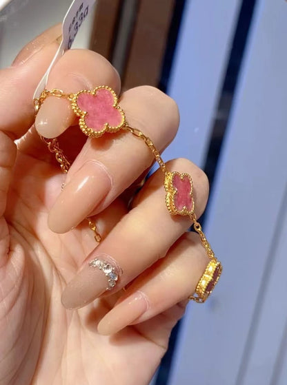 [Leaves]LUCKY CLOVER 5-MOTIF ENAMEL STONE BRACELET