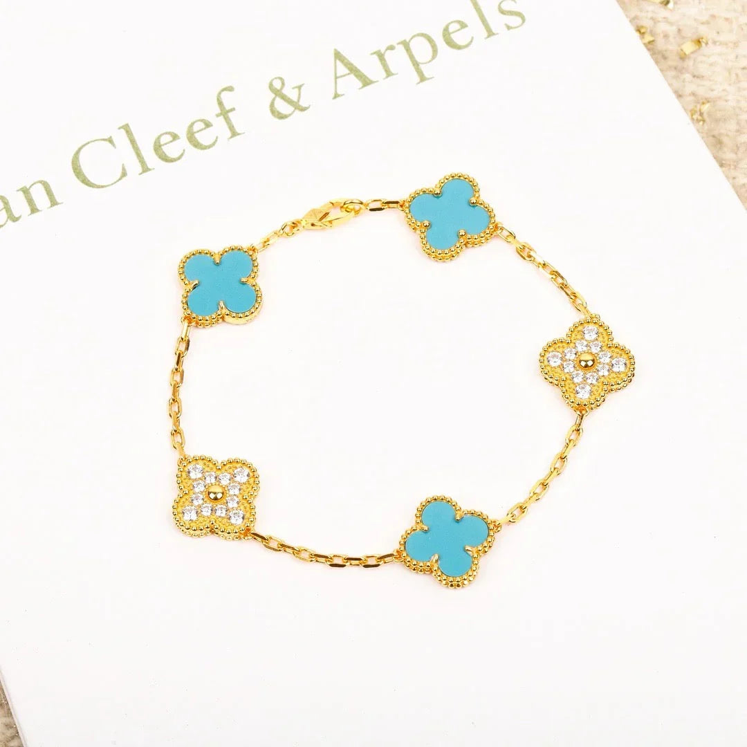 [Leaves]LUCKY CLOVER 5-MOTIF BRACELET - TURQUOISE COLLECTION
