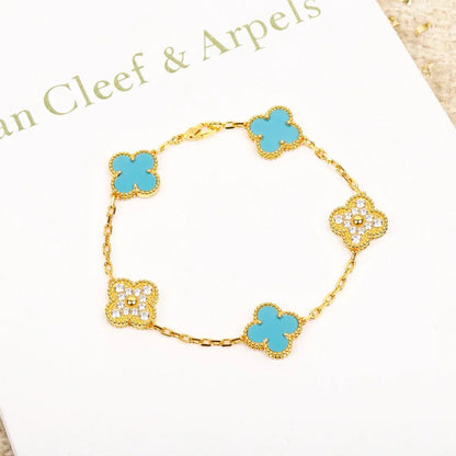 [Leaves]LUCKY CLOVER 5-MOTIF BRACELET - TURQUOISE COLLECTION